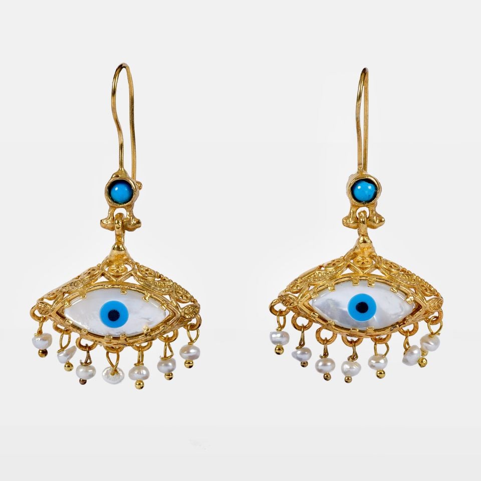 Gold Plated Beaded Eye Earrings