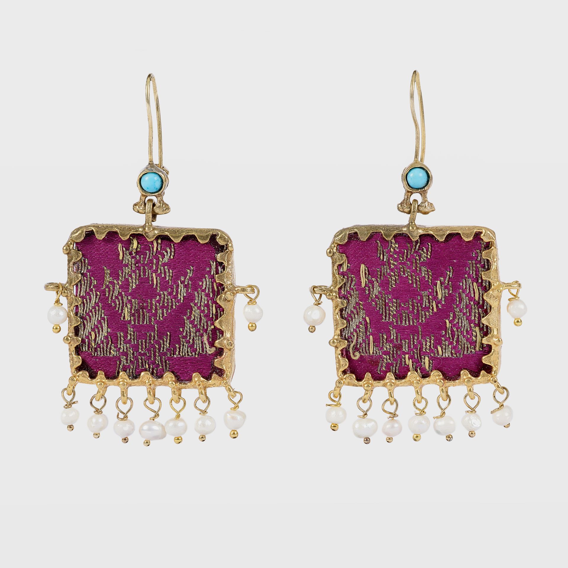 Gold Plated Pearl and Fabric Detail Earrings