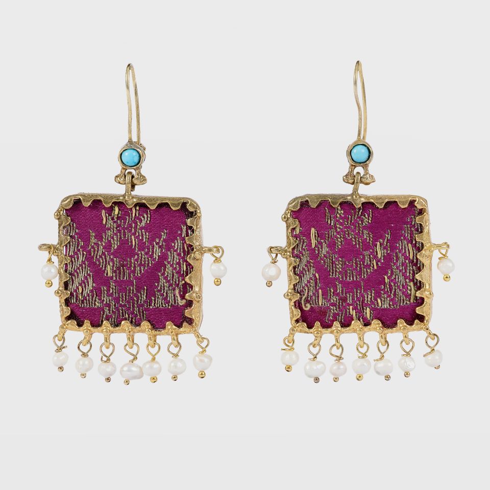 Gold Plated Pearl and Fabric Detail Earrings