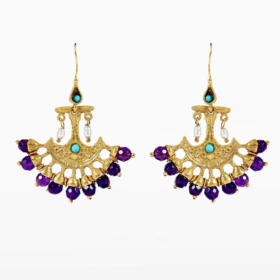 Gold Plated Amethyst Antique Earrings