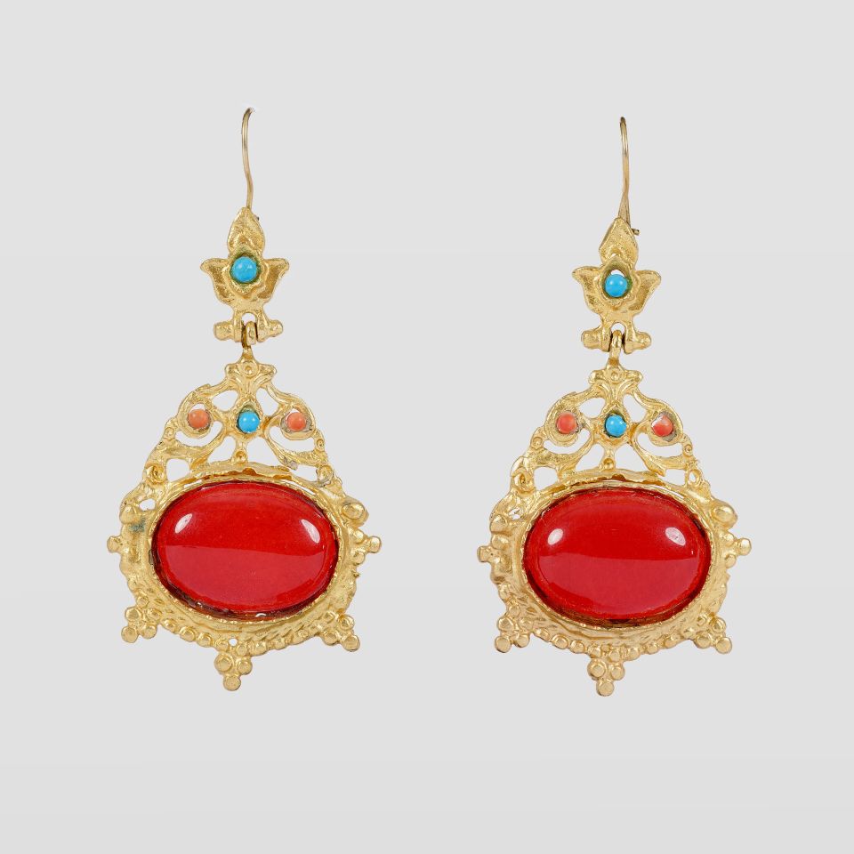 Gold Plated Red Stone Earring