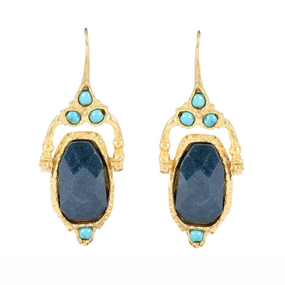 Gold Plated Black Stone Earring