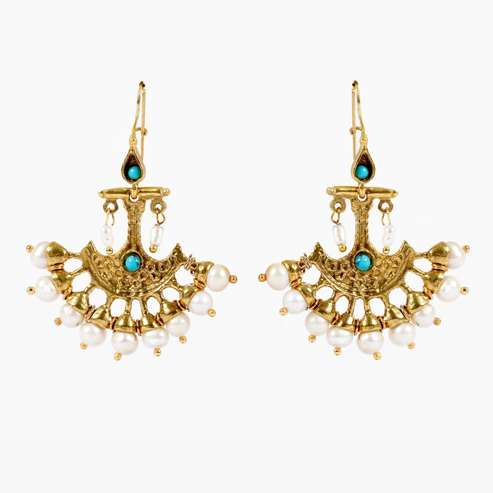 Gold Plated White Stone Dangling Earrings