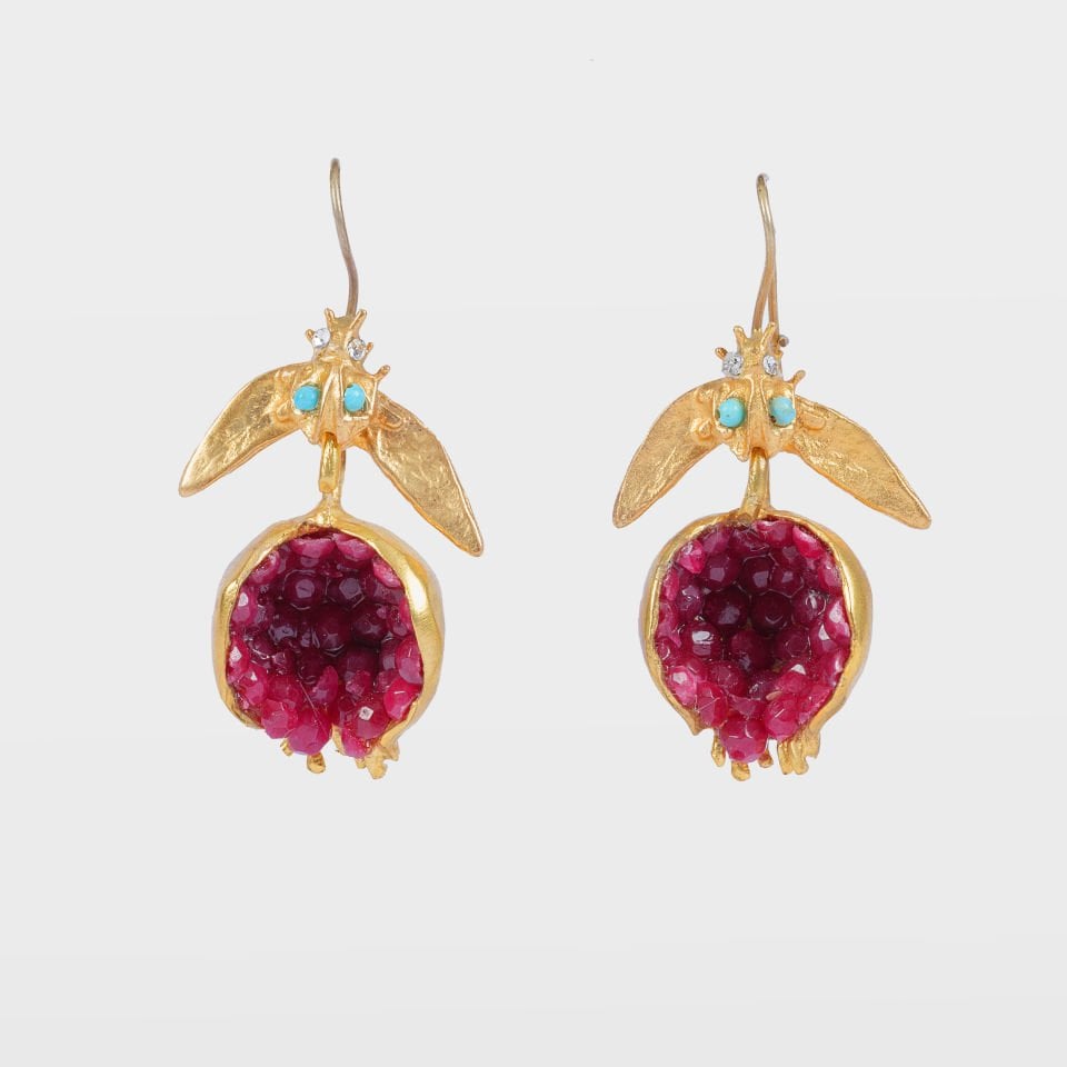 Gold Plated Handmade Pomegranate Figured Earrings