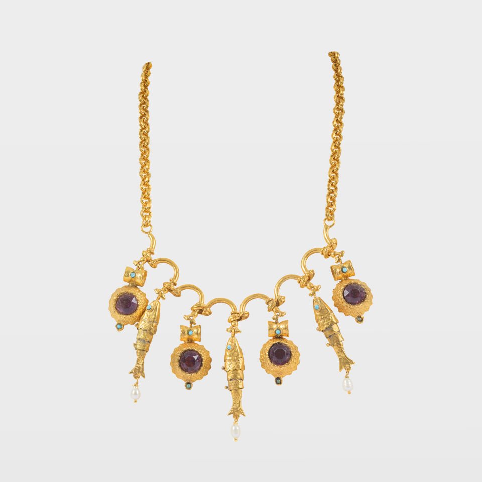 Gold Plated Antique Fish Motif Necklace
