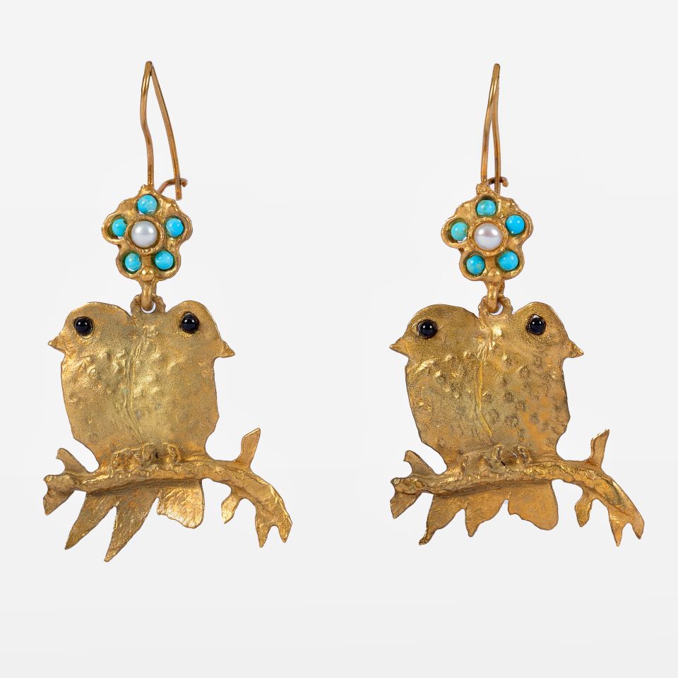 Gold Plated Two Bird Earrings