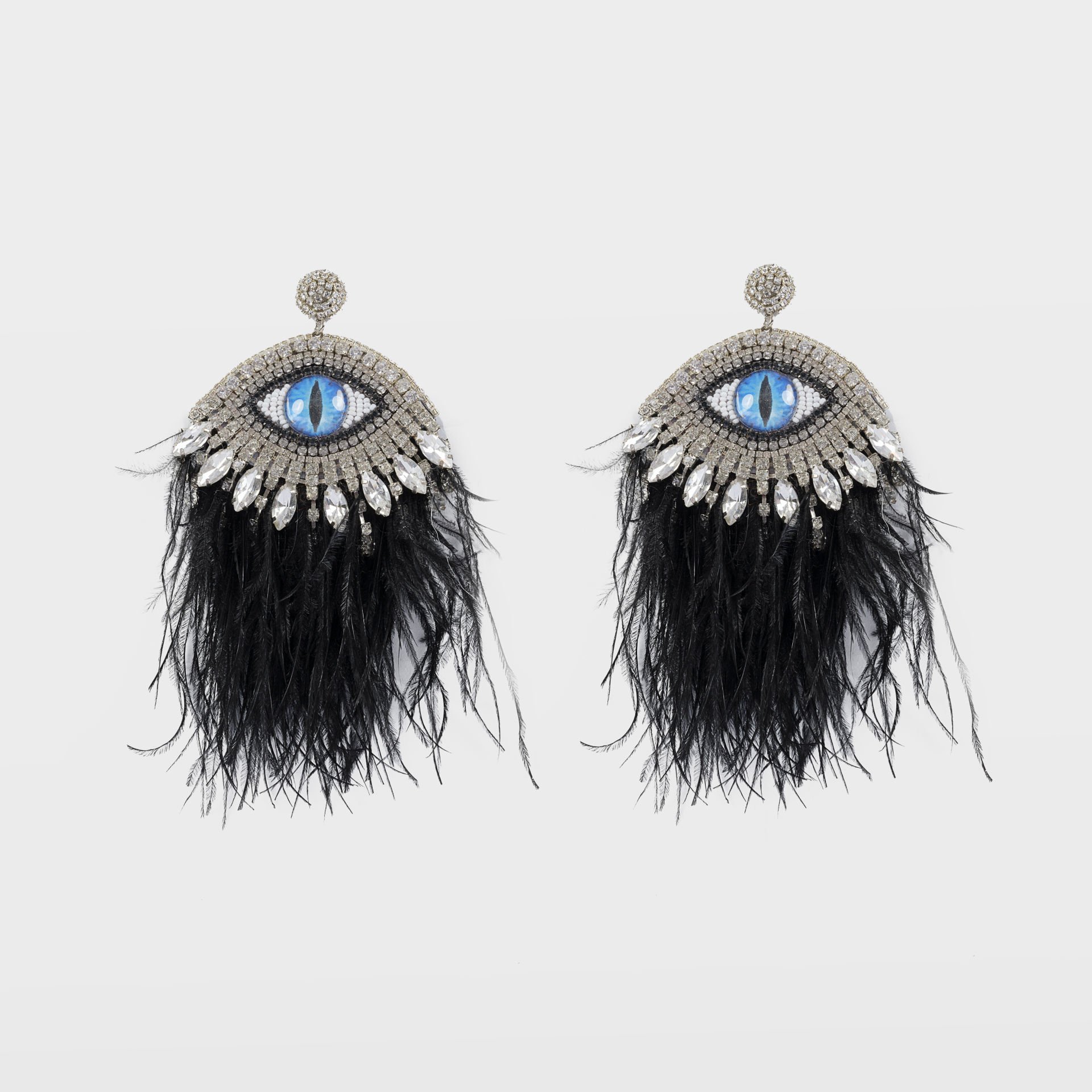 Feather Eye Swarovski Earrings Black
