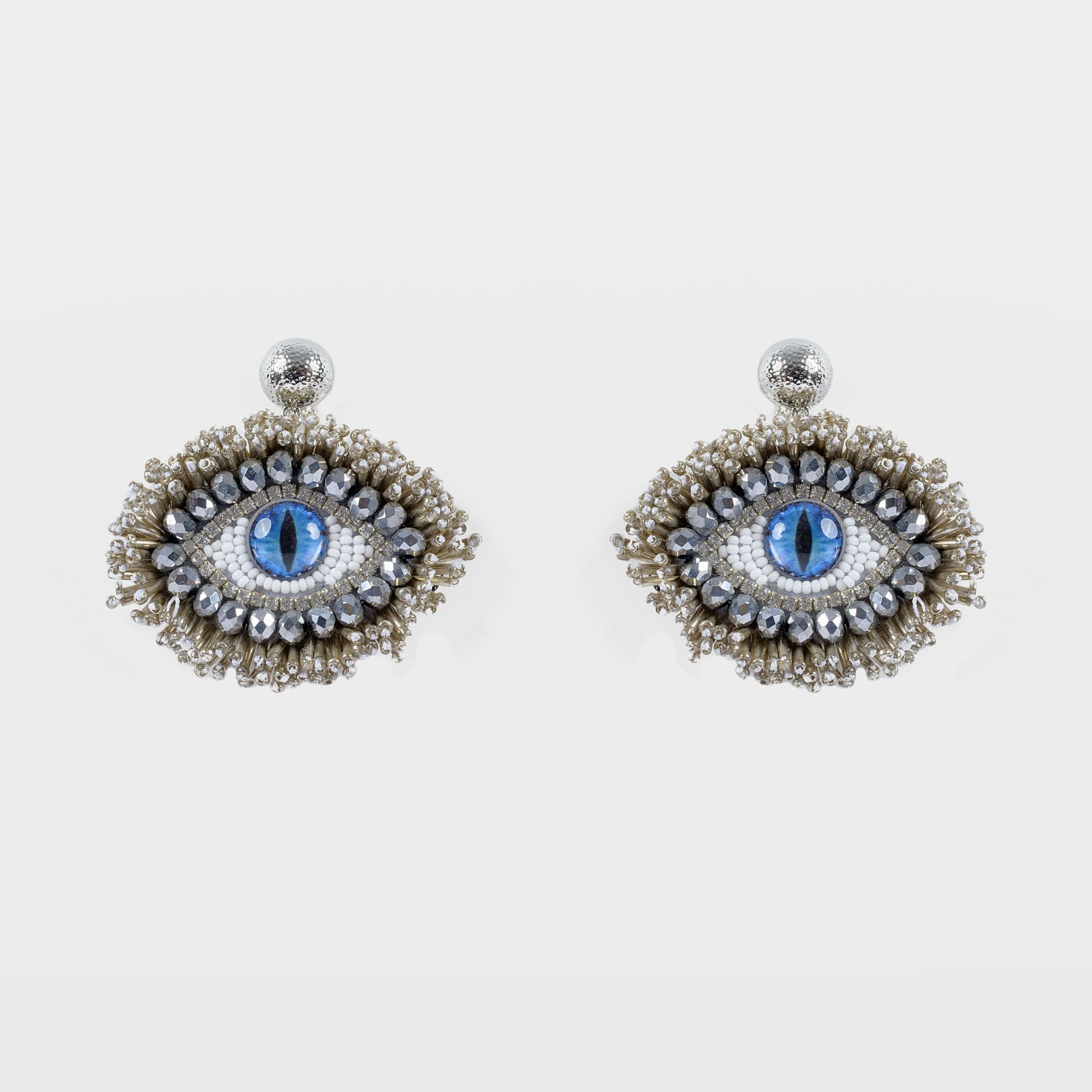 Handmade Earrings with Blue Evil Eye Bead Design