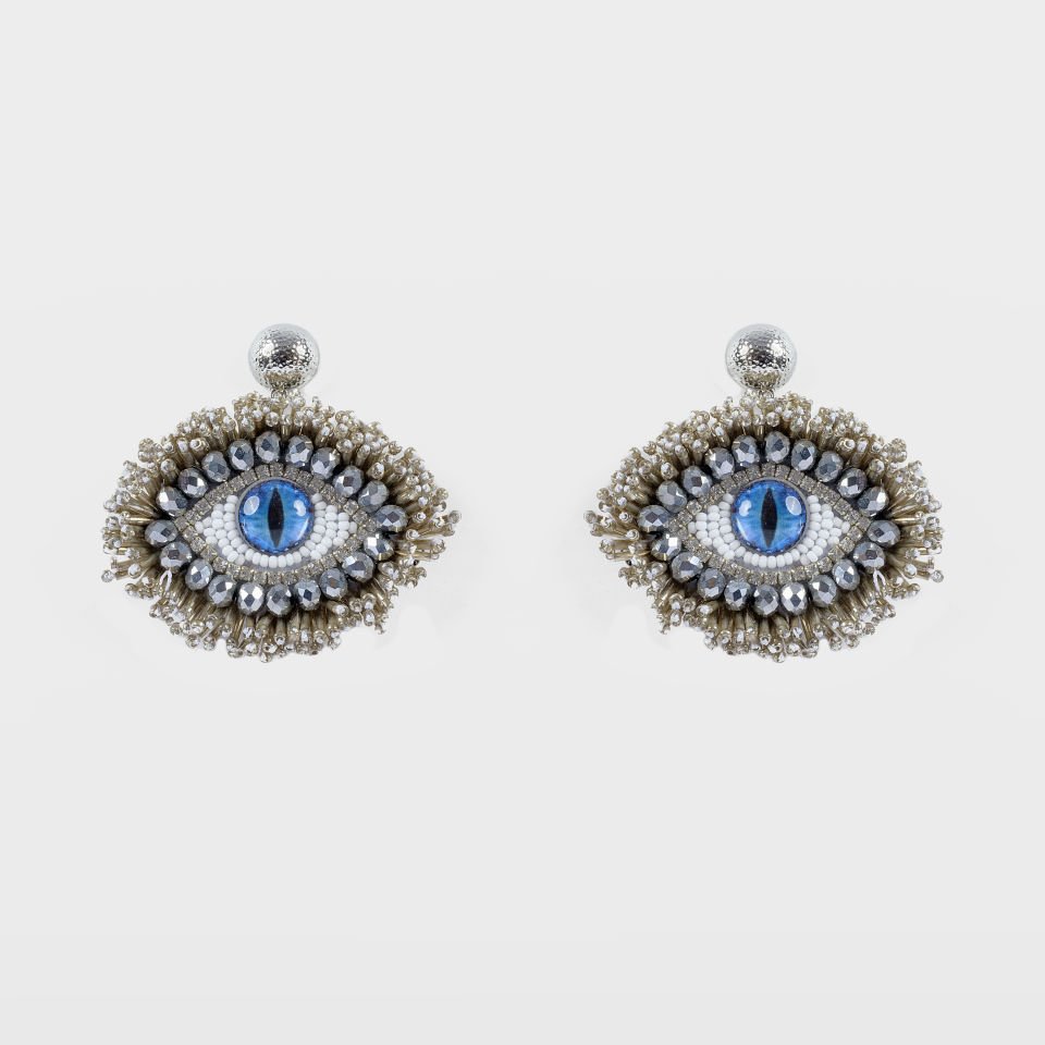 Handmade Earrings with Blue Evil Eye Bead Design