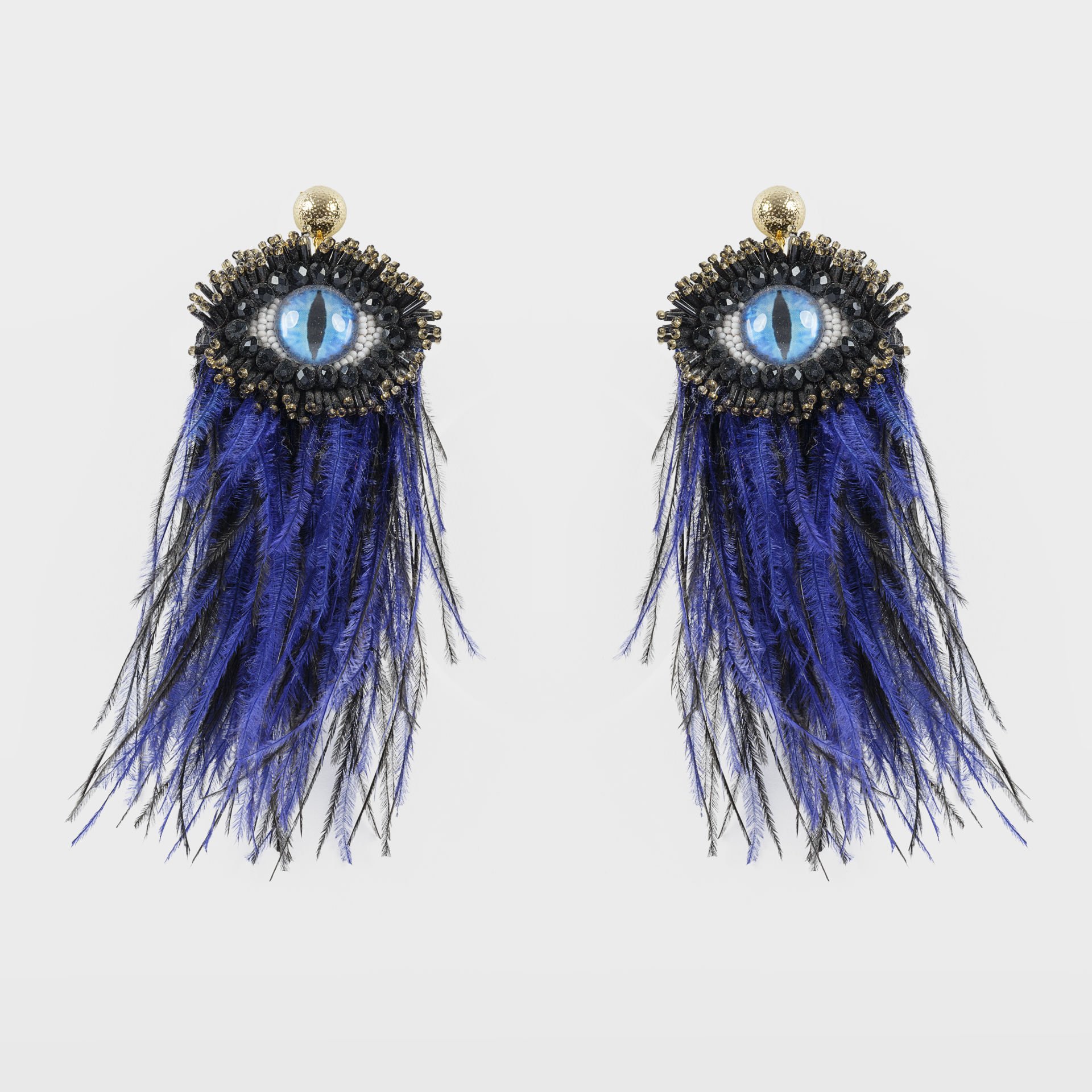 Feathered Blue Eye Earrings