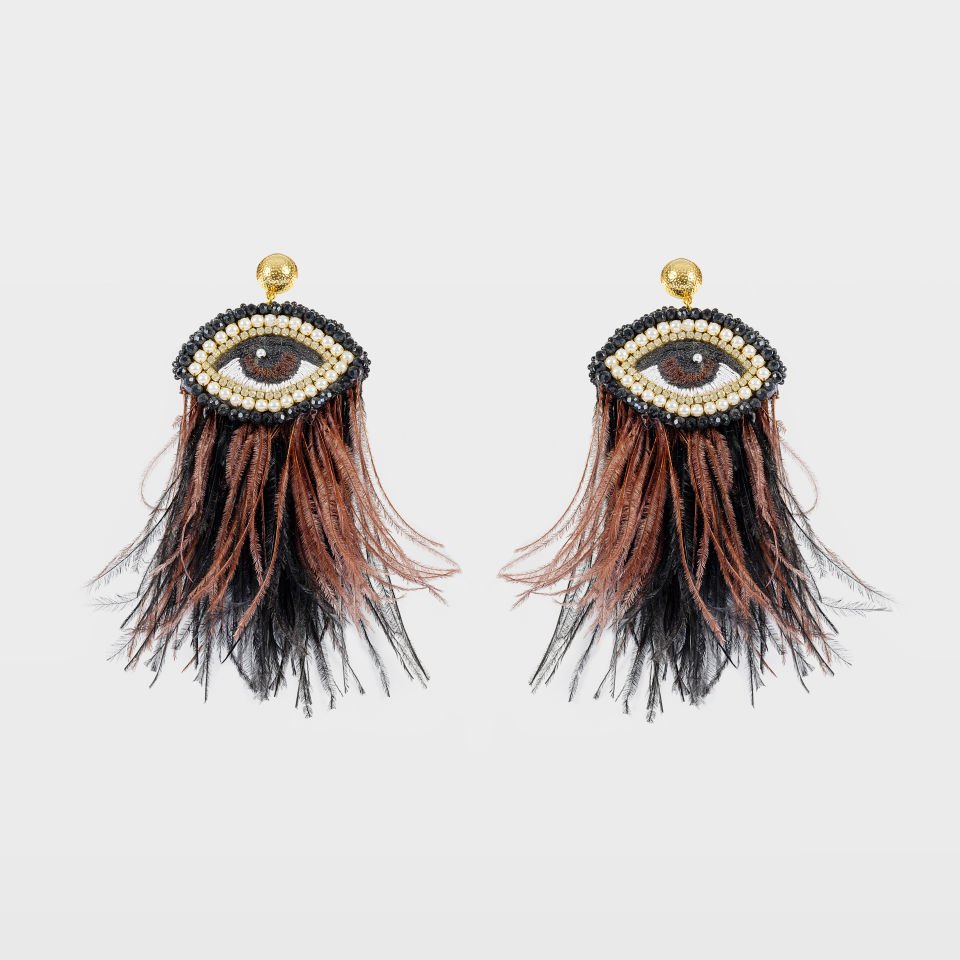 Feathered Brown Eye Earrings