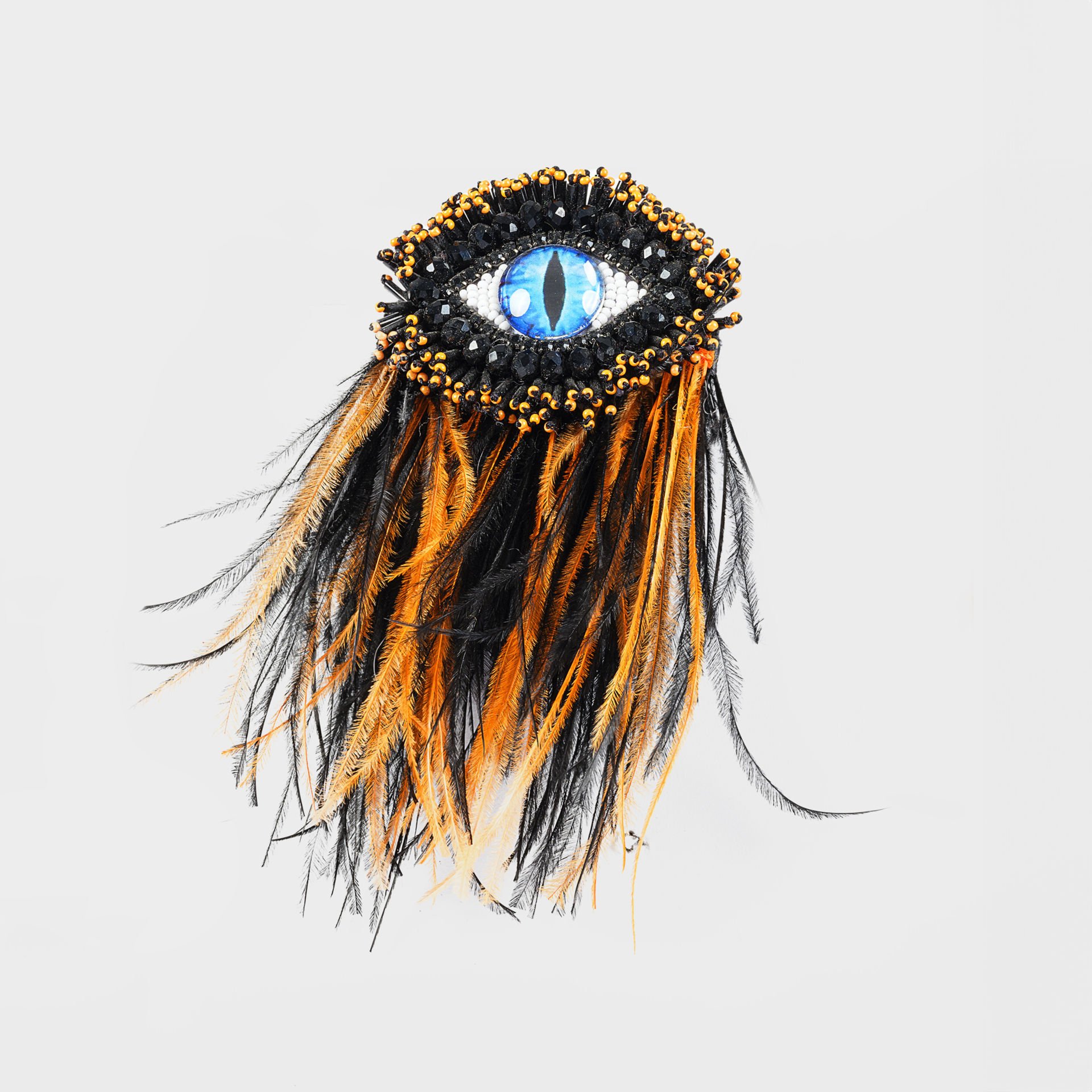 Blue Eyed Orange Feather Brooch