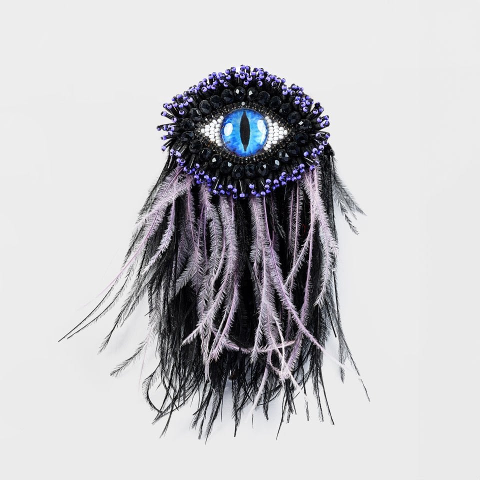 Feathered Blue Eye Purple Brooch