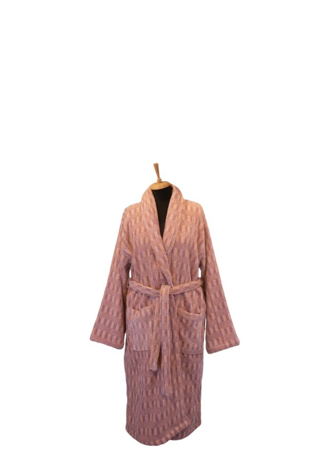 Turkish Bathrobe - Hand-Woven Pink Striped Turkish Cotton Bathrobe