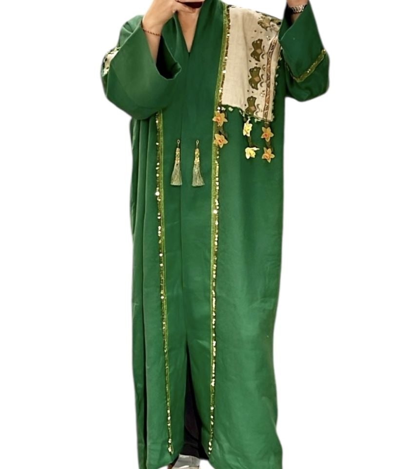Antique Piece Special Design Green Color Abaya