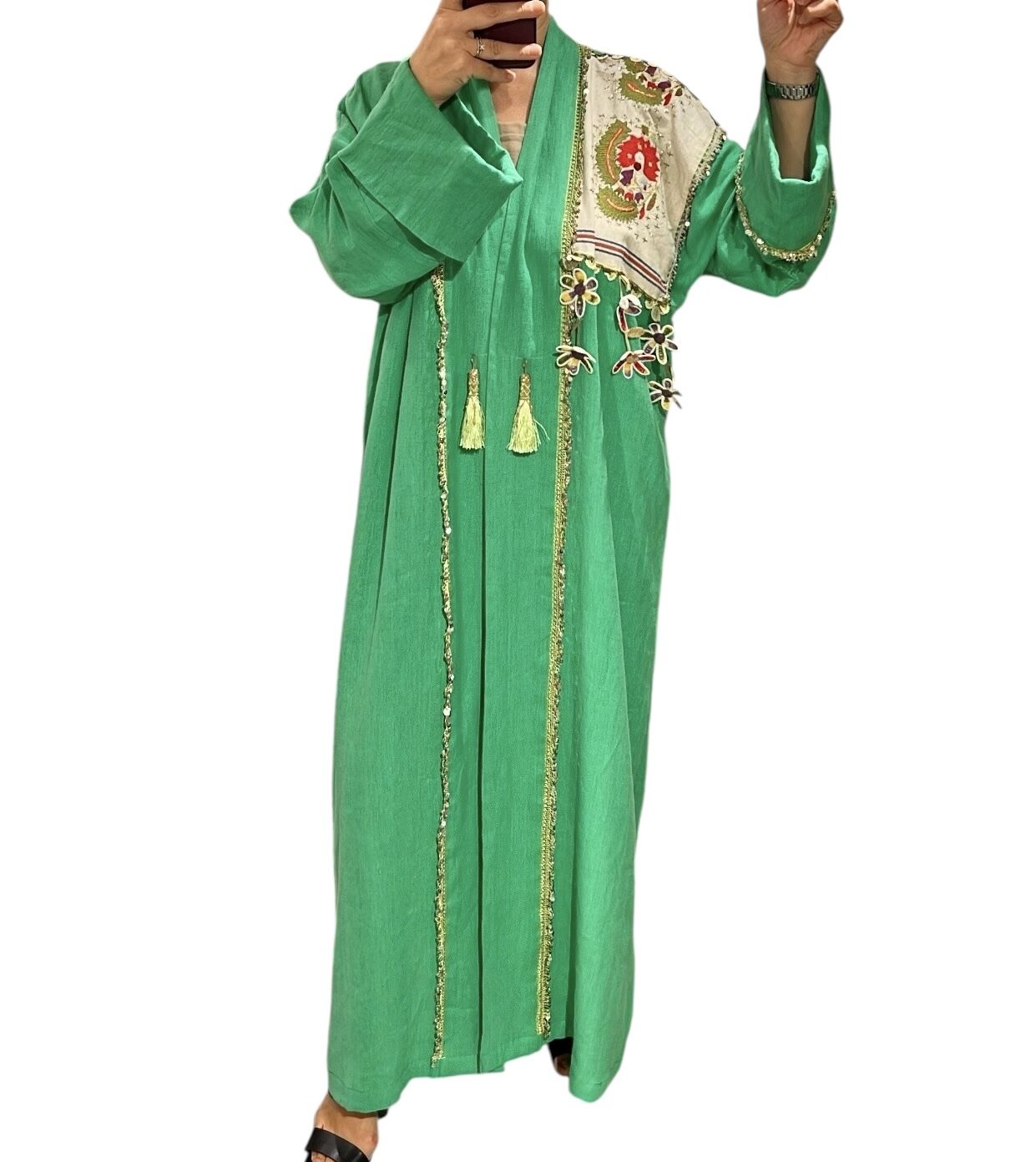 Antique Piece Green Color Special Design  Abaya