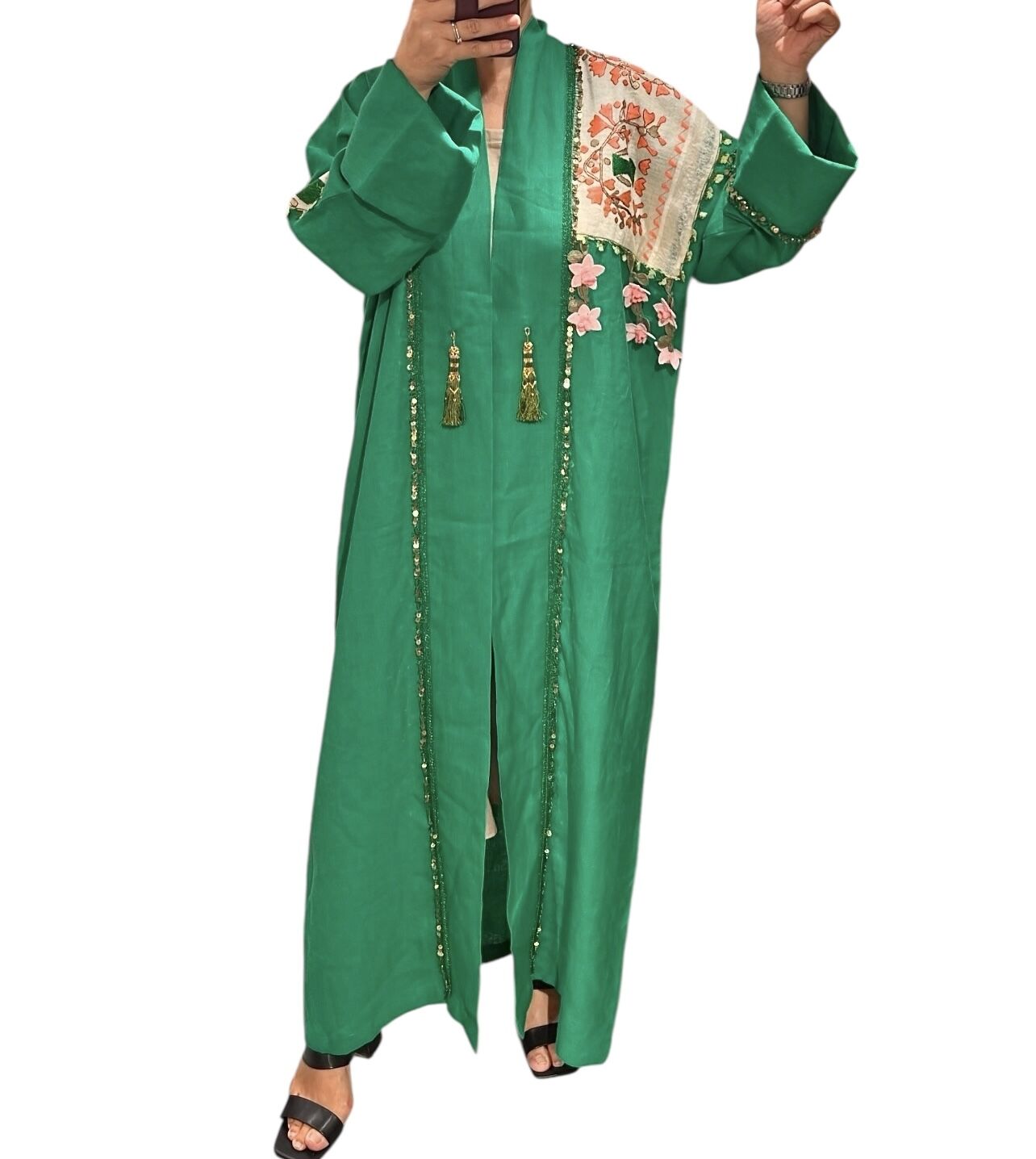 Antique Piece Special Design Green Color Handmade Abaya