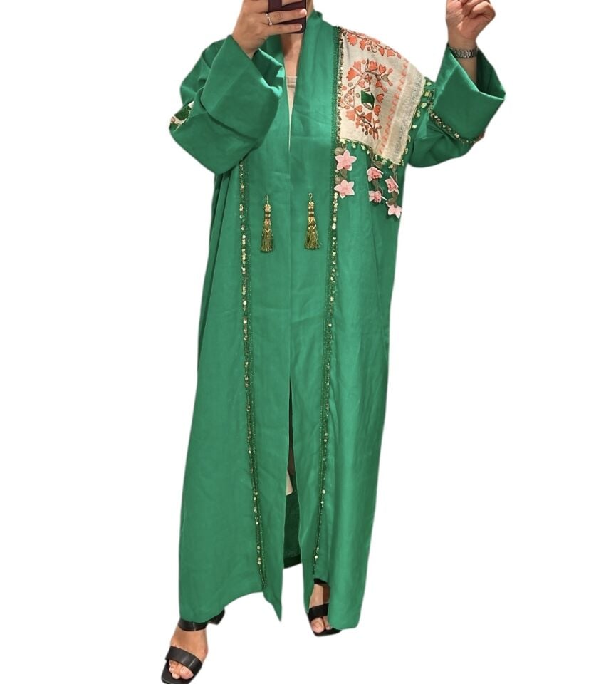 Antique Piece Special Design Green Color Handmade Abaya