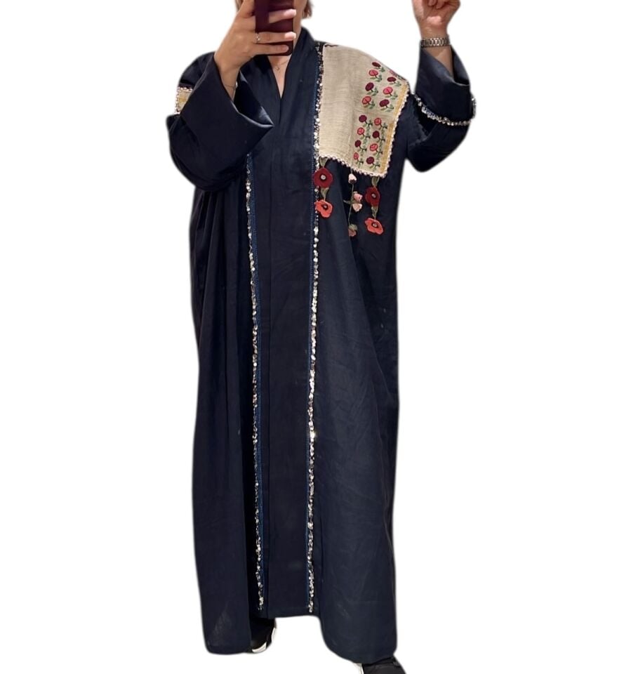 Antique Piece Navy Blue Special Design Abaya