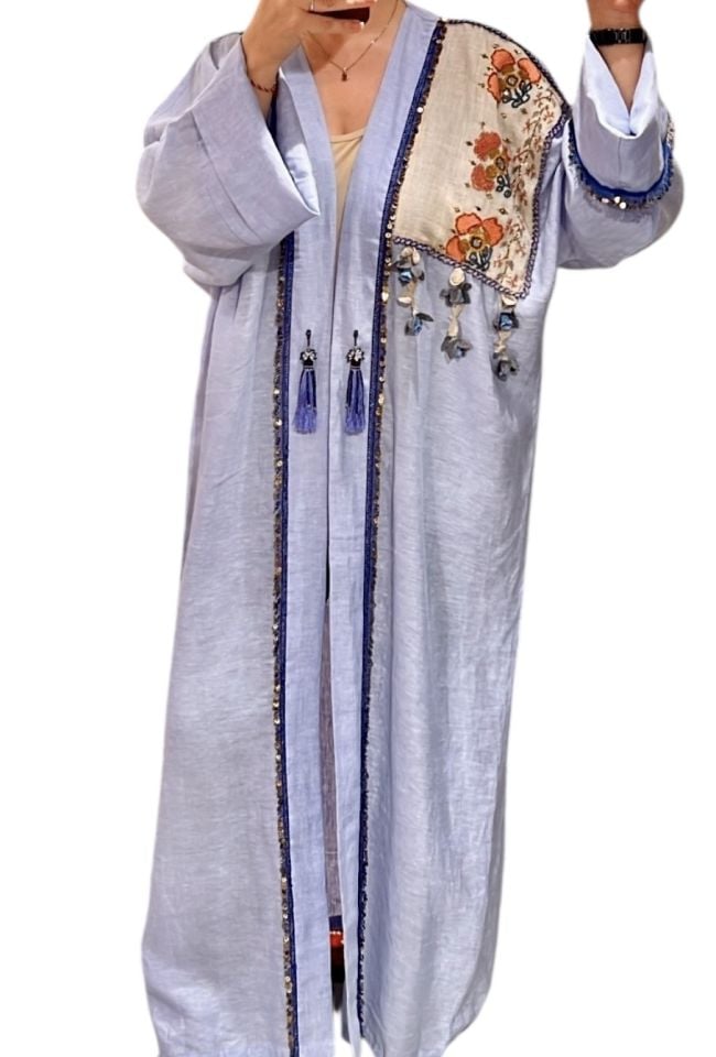 Antique Piece Special Design Light Blue Color Abaya