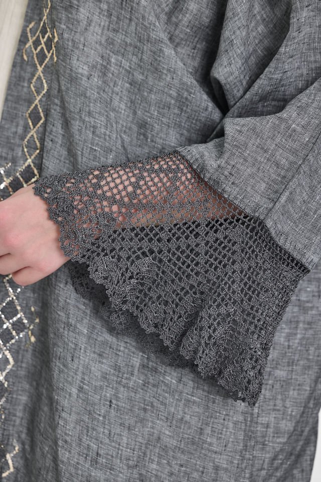 Dark Grey Crochet and Sarma with Silver Thread Abaya