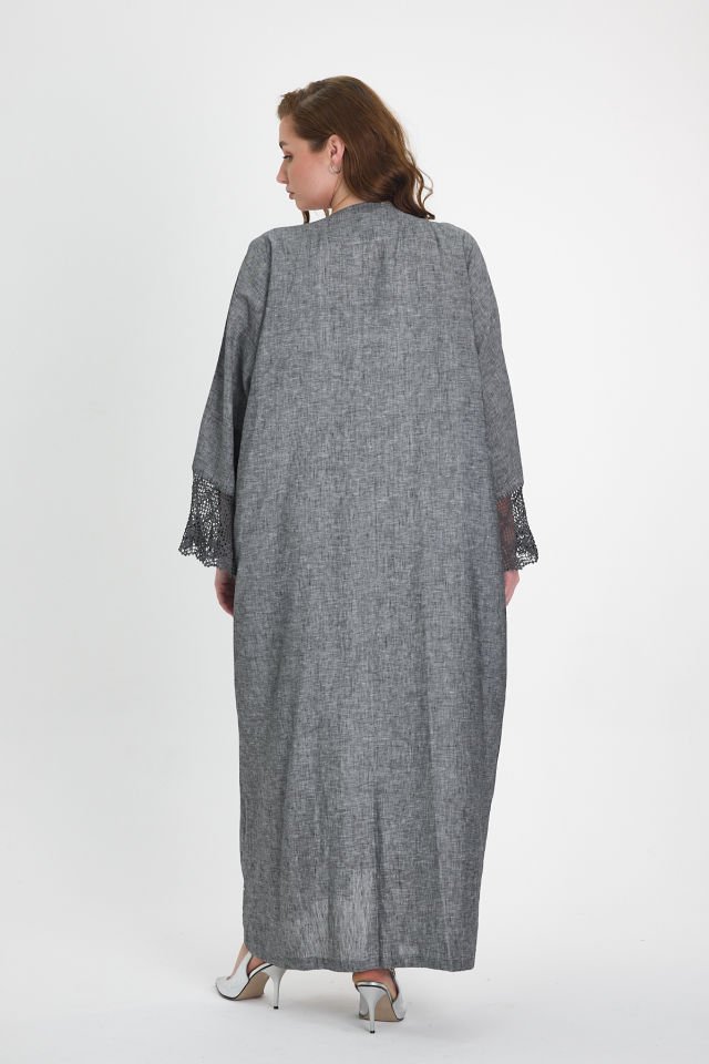 Dark Grey Crochet and Sarma with Silver Thread Abaya