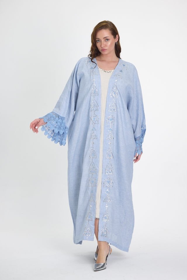 Blue Crochet and Sarma with Silver Thread Abaya