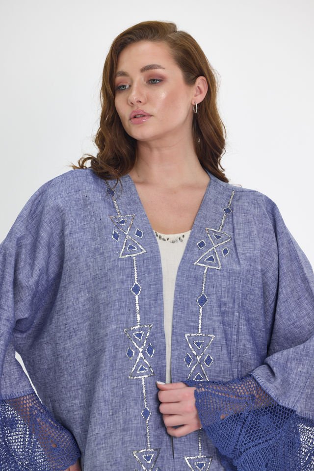 Blue Crochet and Sarma with Silver Thread Abaya