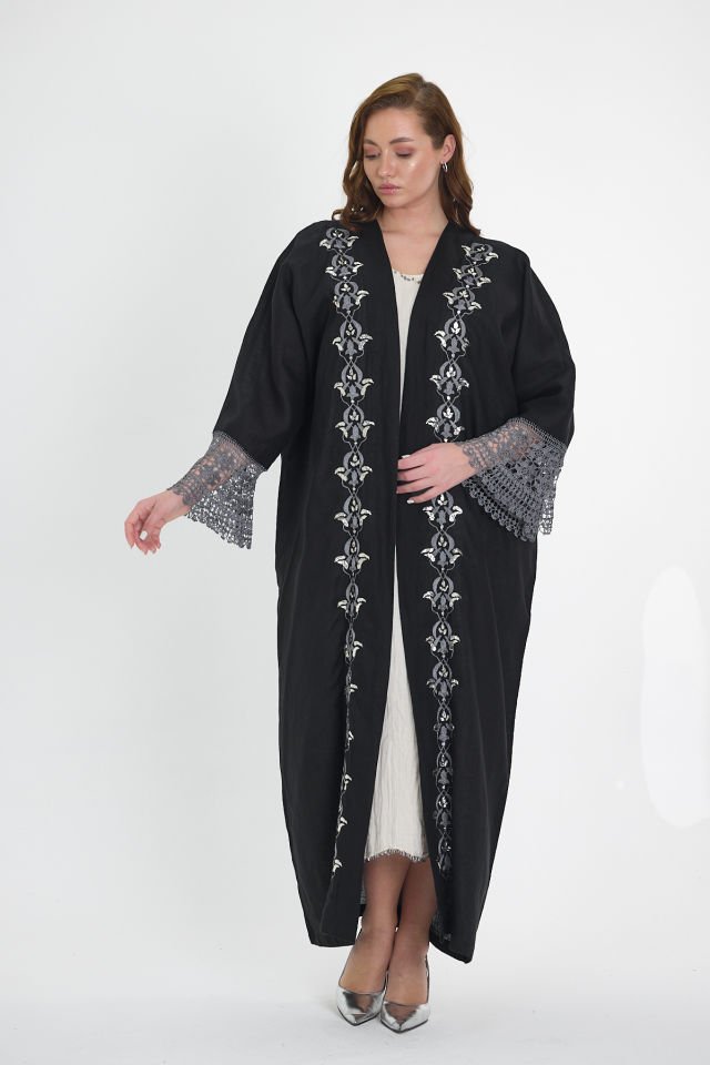 Black Crochet and Sarma with Silver Thread Abaya
