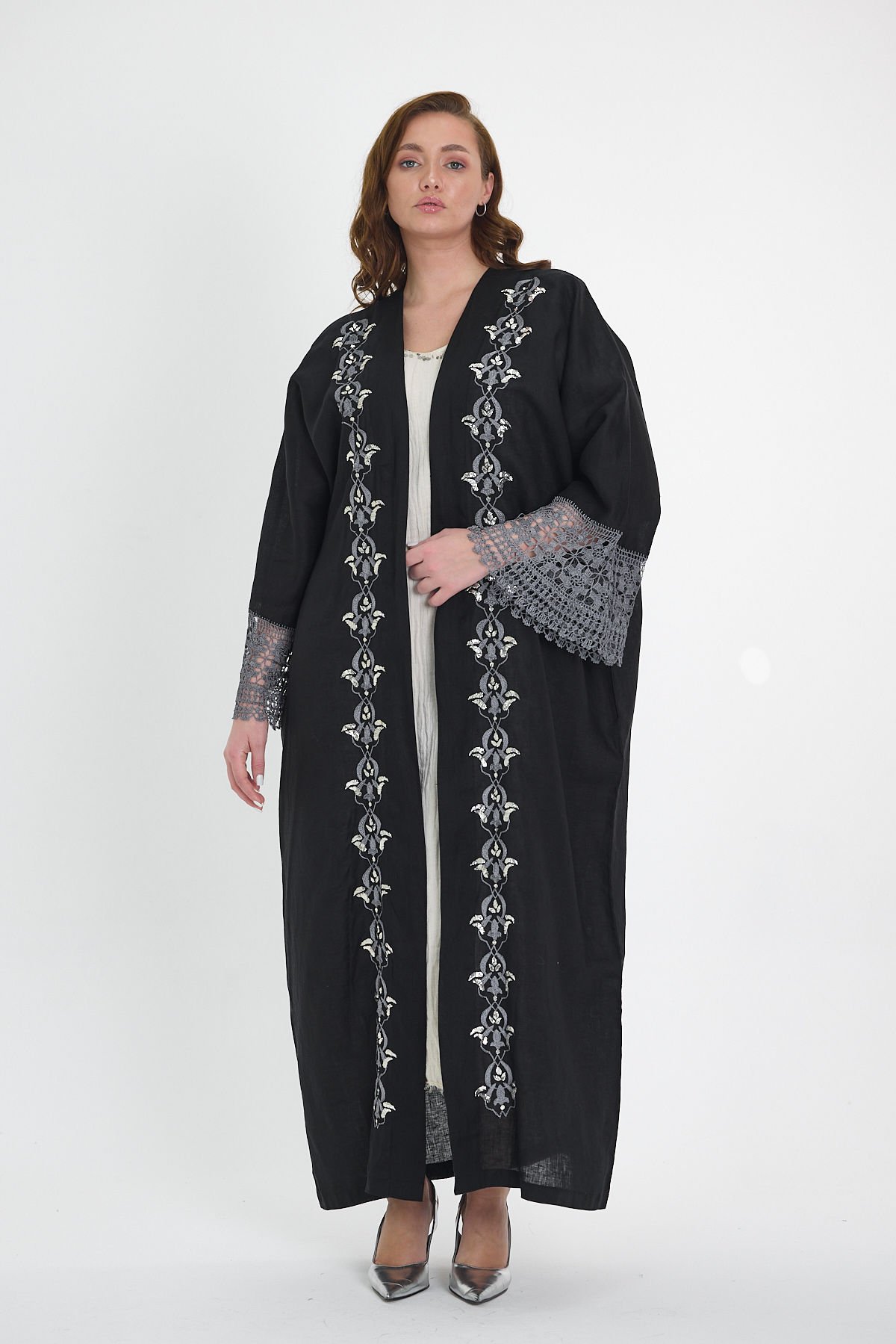 Black Crochet and Sarma with Silver Thread Abaya