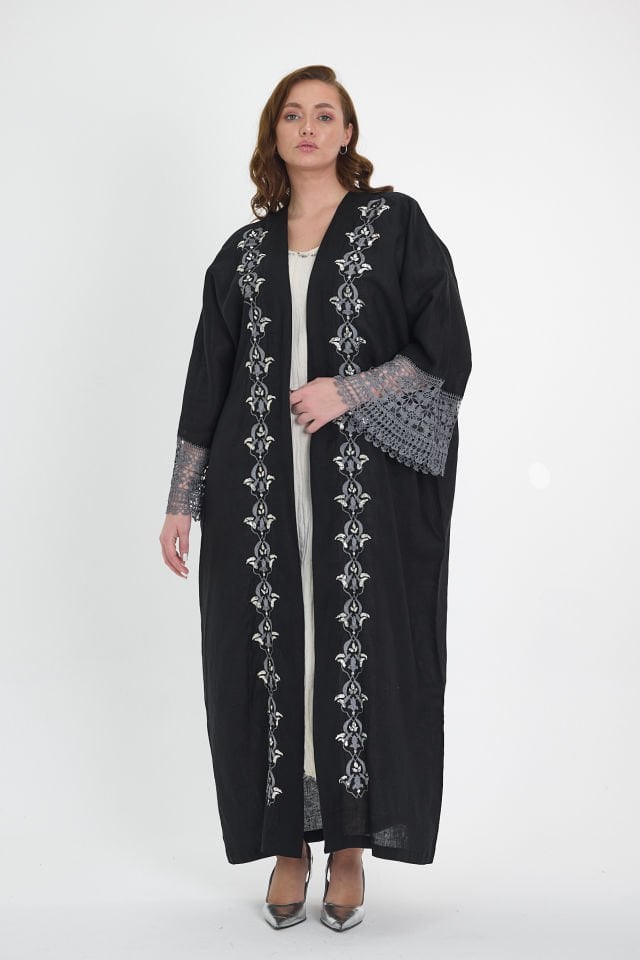 Black Crochet and Sarma with Silver Thread Abaya