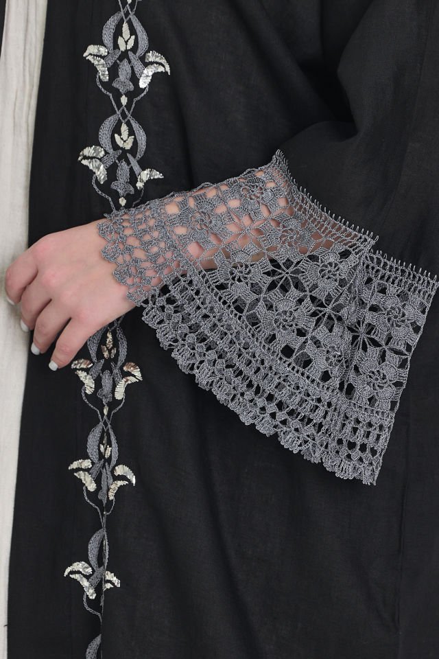 Black Crochet and Sarma with Silver Thread Abaya