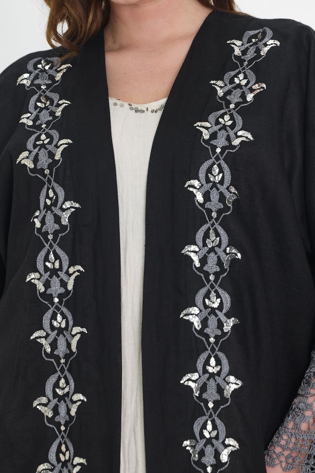 Black Crochet and Sarma with Silver Thread Abaya
