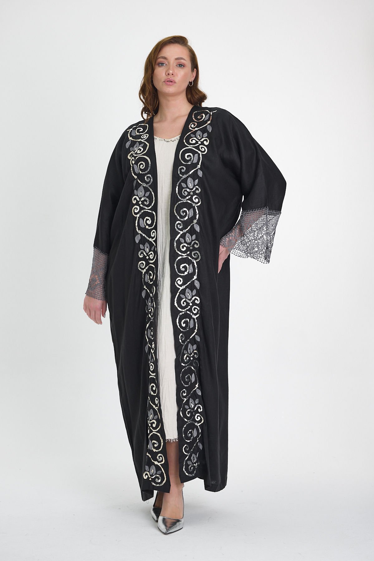 Black Crochet and Sarma with Silver Thread Abaya