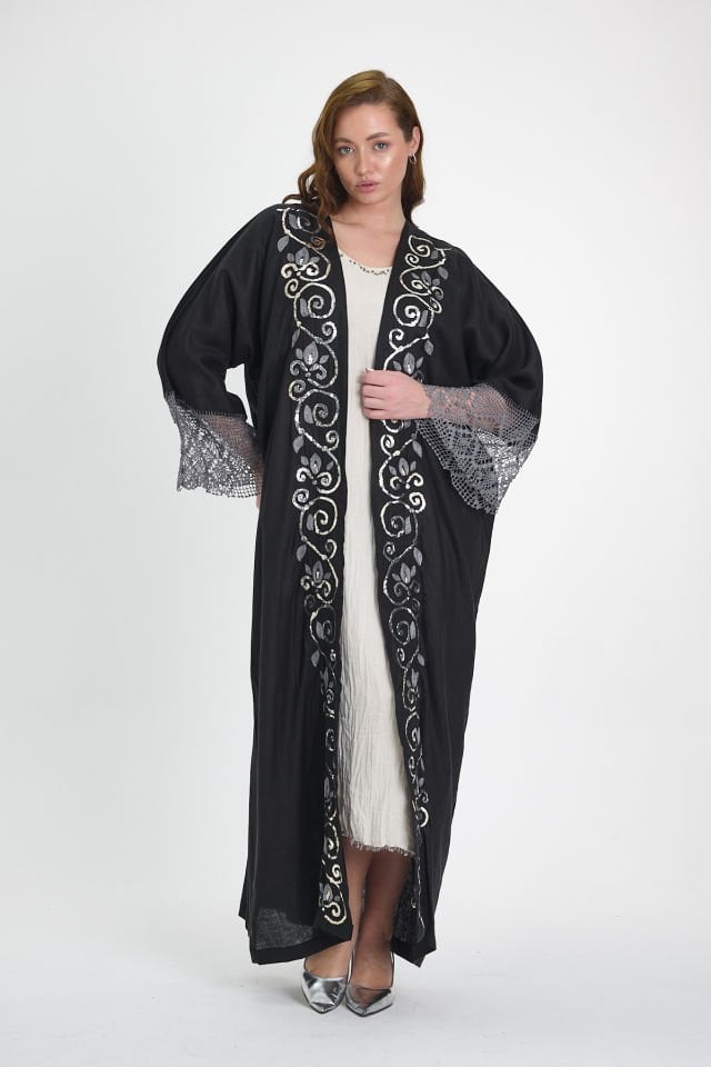Black Crochet and Sarma with Silver Thread Abaya