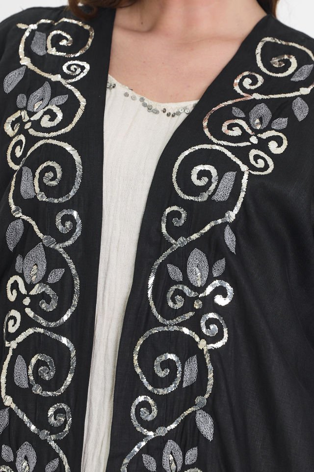 Black Crochet and Sarma with Silver Thread Abaya