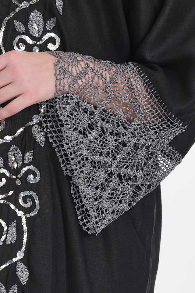 Black Crochet and Sarma with Silver Thread Abaya