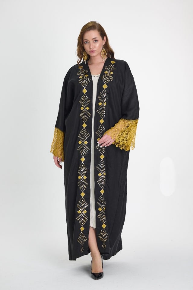 Crochet and Sarma with Silver Thread Black Abaya