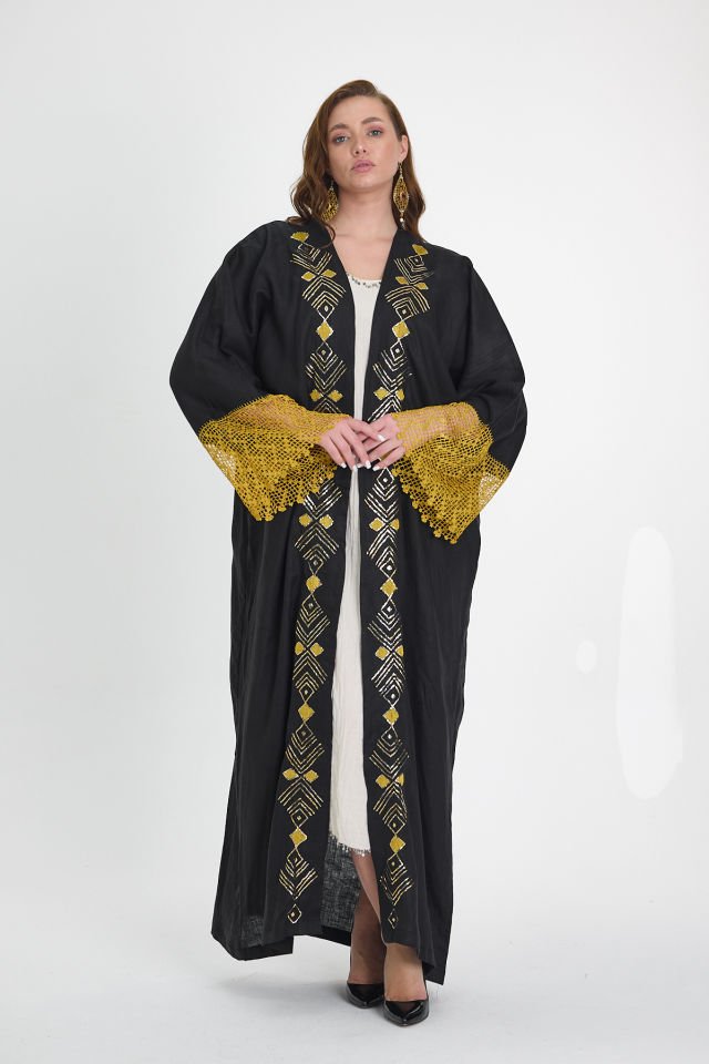 Crochet and Sarma with Silver Thread Black Abaya