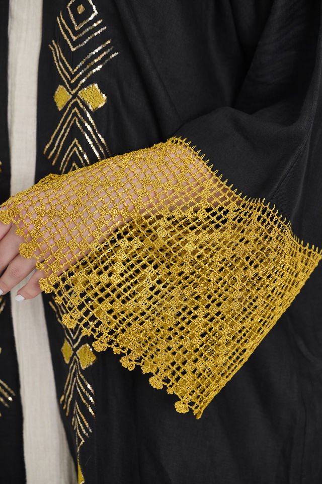 Crochet and Sarma with Silver Thread Black Abaya