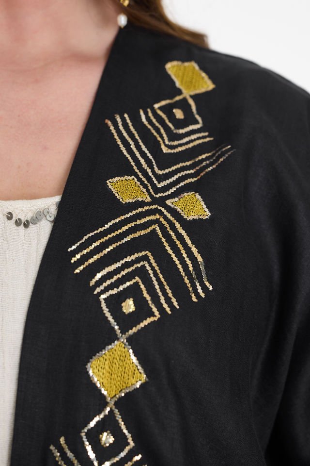 Crochet and Sarma with Silver Thread Black Abaya
