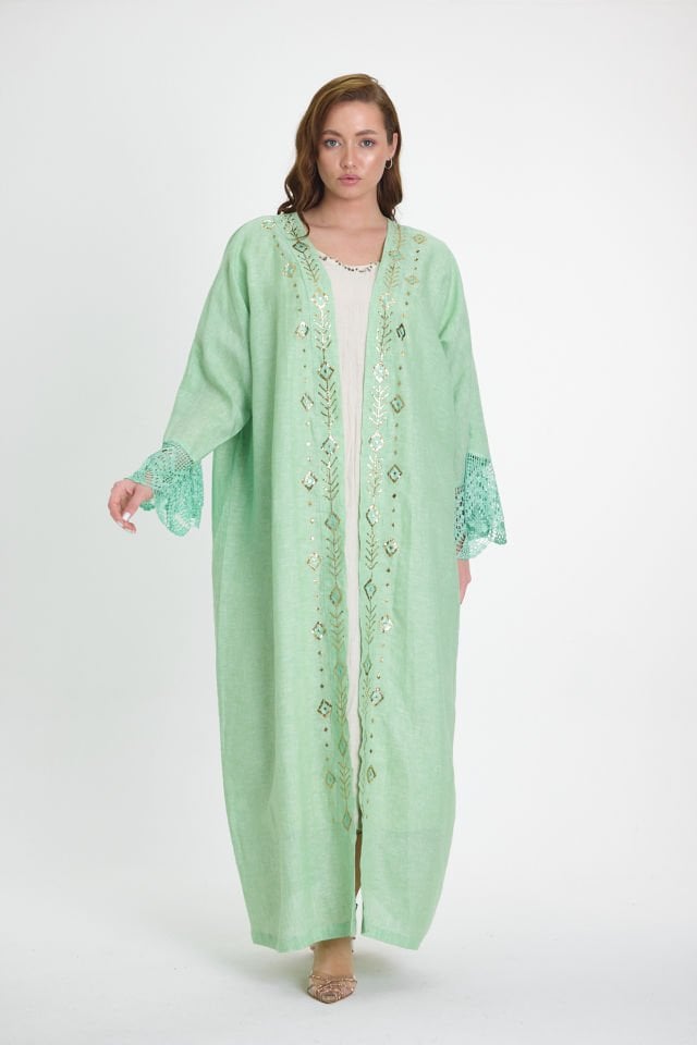Green Crochet and Sarma with Silver Thread Abaya