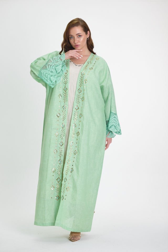 Green Crochet and Sarma with Silver Thread Abaya