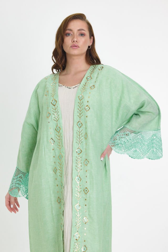 Green Crochet and Sarma with Silver Thread Abaya