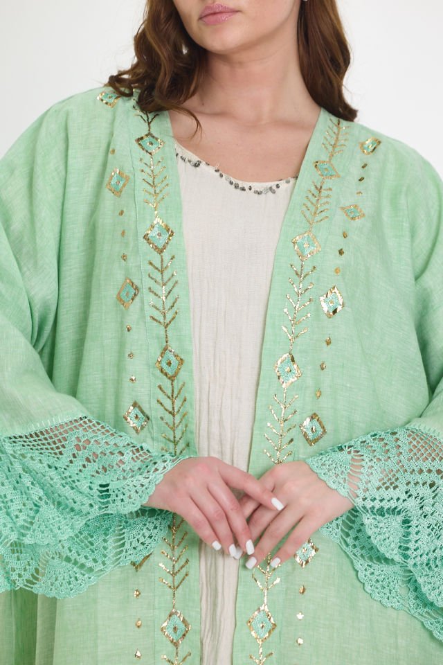 Green Crochet and Sarma with Silver Thread Abaya