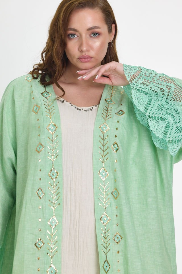Green Crochet and Sarma with Silver Thread Abaya