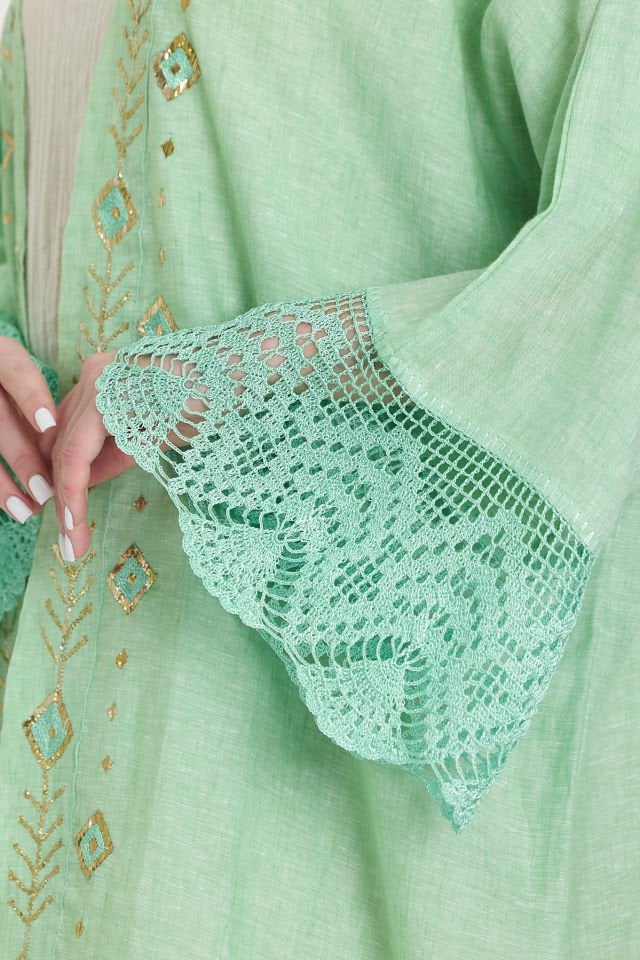 Green Crochet and Sarma with Silver Thread Abaya
