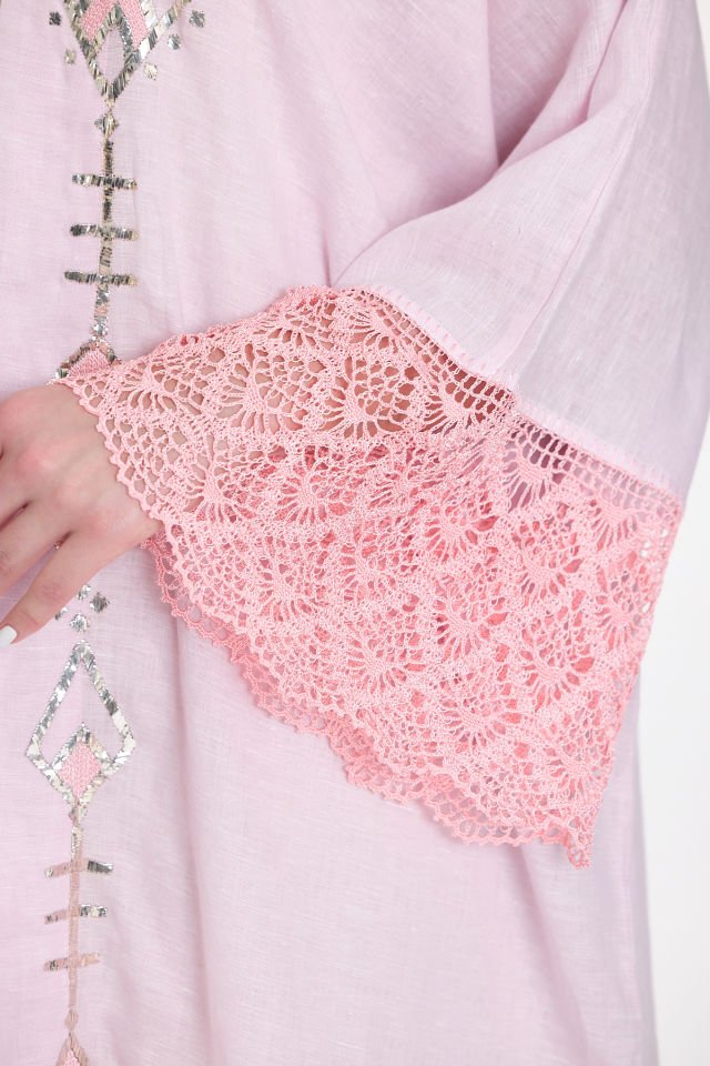Pink Crochet and Sarma with Silver Thread Abaya