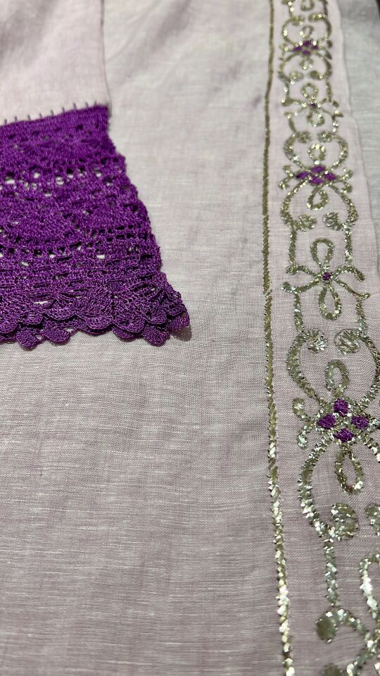 Lilac Crochet and Sarma with Silver Thread Abaya