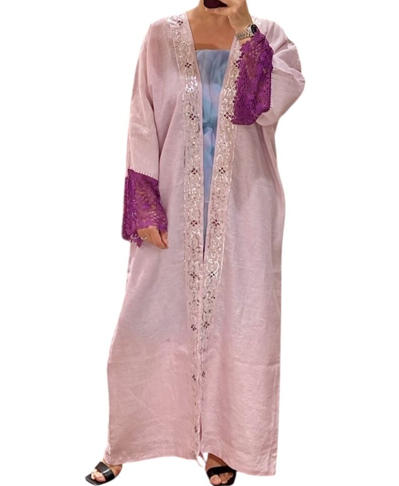 Lilac Crochet and Sarma with Silver Thread Abaya